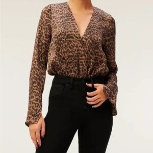 Good American Leopard Print Flowing Faux Wrap Bodysuit Size 5 (US 2XL) NWT T69